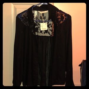NWT Zara black XS button down shirt w/ embroidery